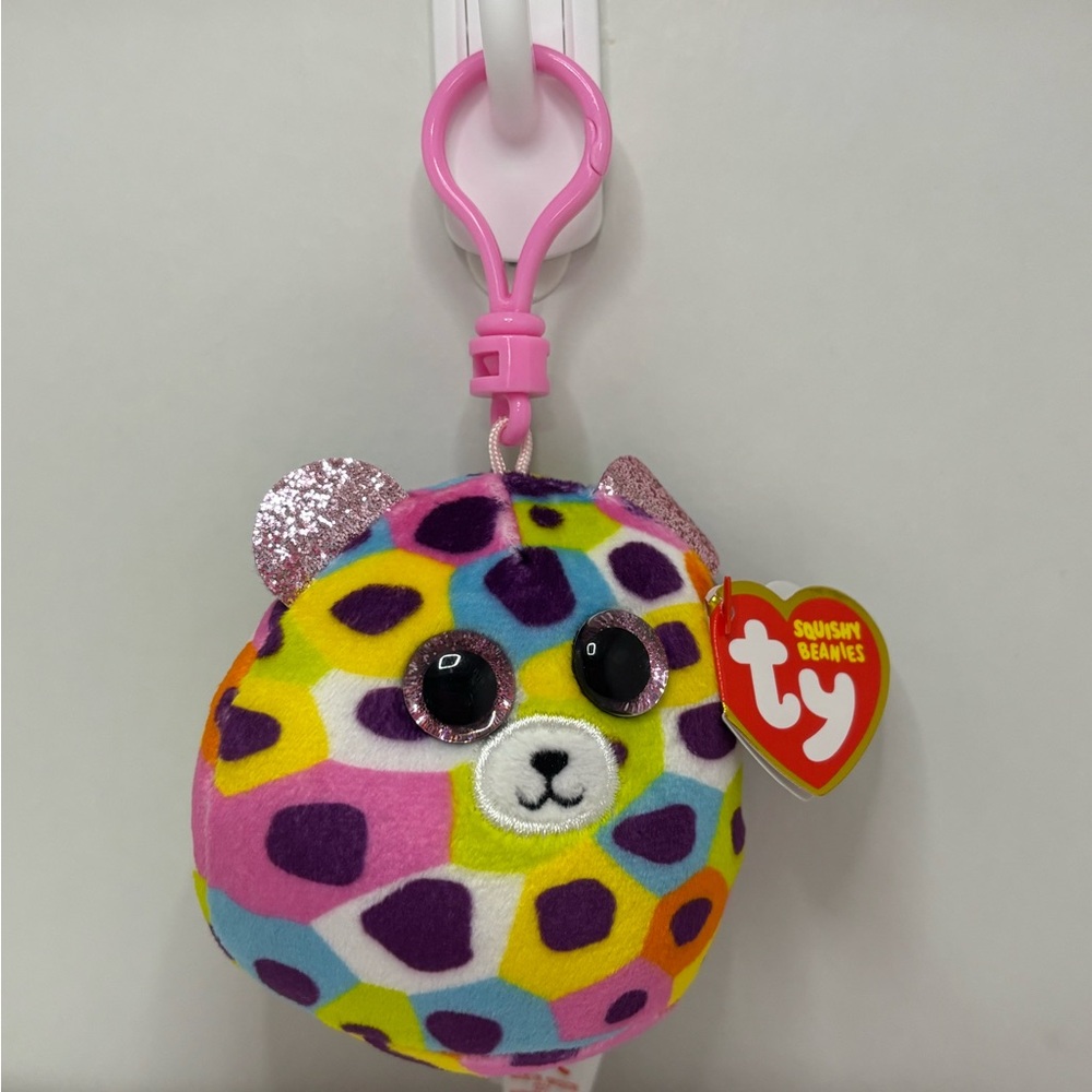 Ty Multicolor Leopard Plush with Pink Clip